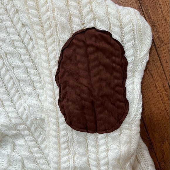 Men’s Sweater, New Size Medium, White with Brown Coller and Elbow Pads - Picture 3 of 8